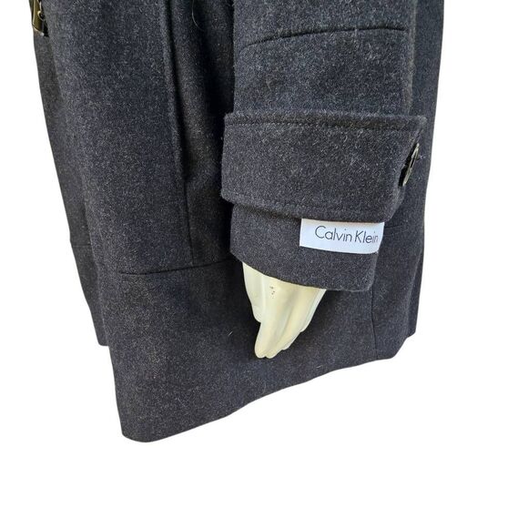 Calvin Klein Women’s 2X Wool Blend Duffle Coat Black Hooded Toggle Front Lined - Picture 6 of 9